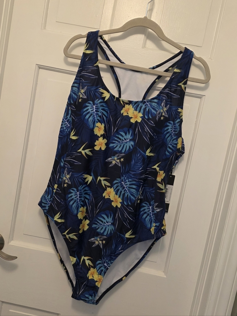 Nicole Miller Studio Navy One-Piece Swimsuit Yellow & Blue Size 2X Ret. $120